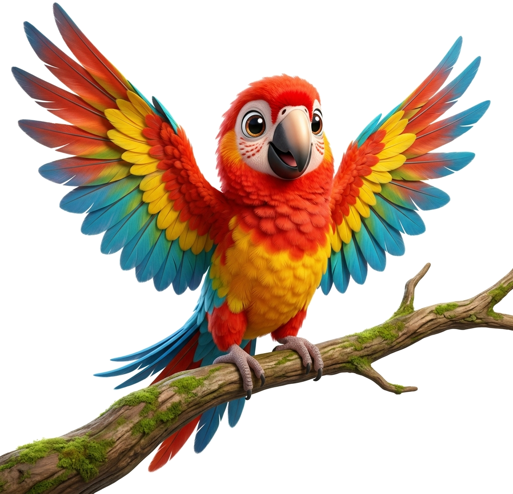 Scarlet Macaw Parrot perched on top frame beam